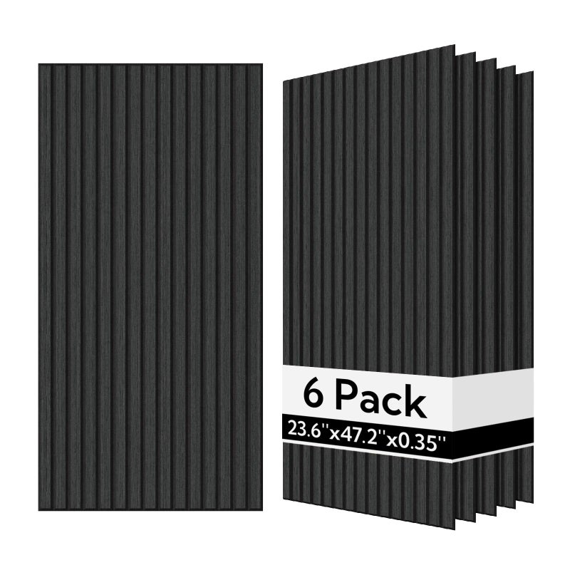 Olanglab Wood Veneer Acoustic Wall Panels 6 Pack, 23.6"Ã—47.2" Sound Absorbing Wall Panels for Interior Wall Decor, Matte Black - Image 1