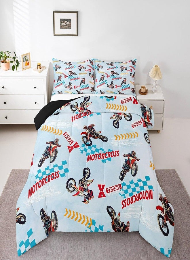 Feelyou Kids Dirt Bike Bedding Set Toddler Size, Motocross Duvet Insert Extreme Sports Comforter Set Boys Girls Teens Bedroom Decor with 1 Pillow Case - Image 1
