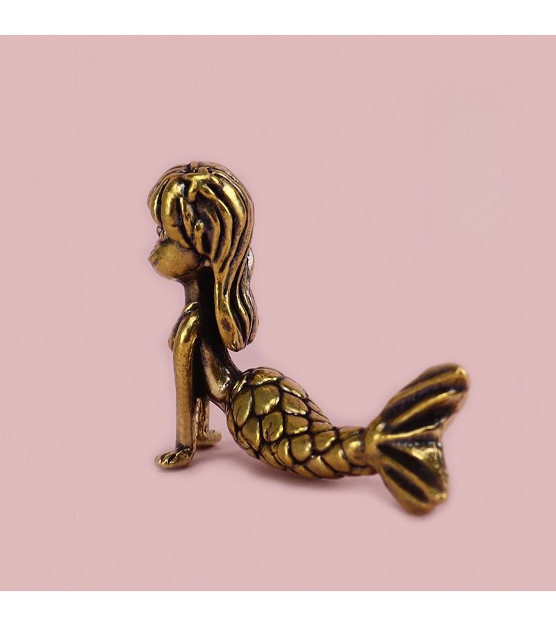 Mermaid Princess Brass Ornament Doll Face Dress Sculpture Craft Decor - Image 1