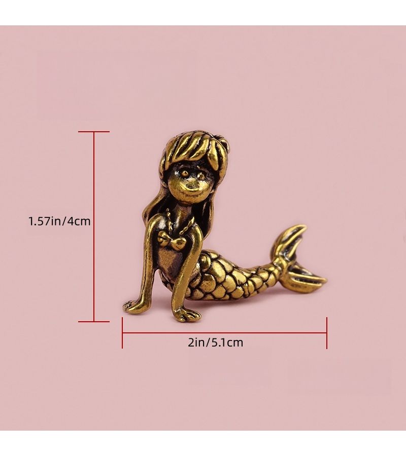 Mermaid Princess Brass Ornament Doll Face Dress Sculpture Craft Decor - Image 5