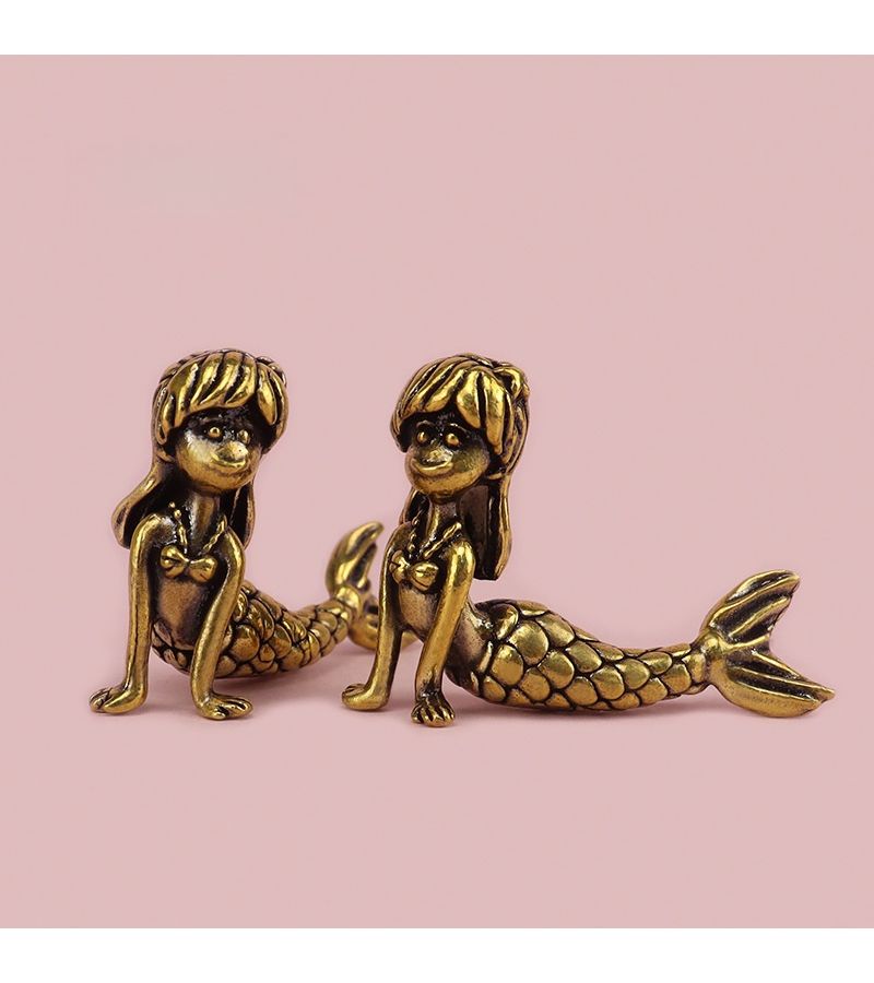 Mermaid Princess Brass Ornament Doll Face Dress Sculpture Craft Decor - Image 2