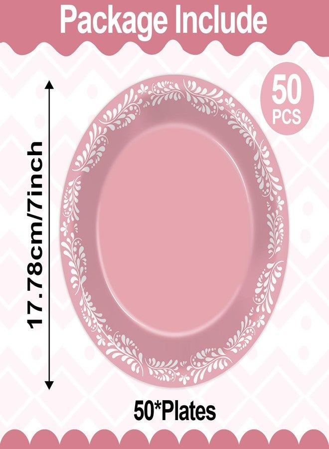 Oitnlaughter 50Pcs Pink Platos De Barro Cielito Lindo Party Plates 7-in Mexican Supplies Talavera Baby Shower Paper Dessert Plates Dinnerware Fiesta Tableware Set for 50 Guests Birthday Wedding Party Decorations - Image 2