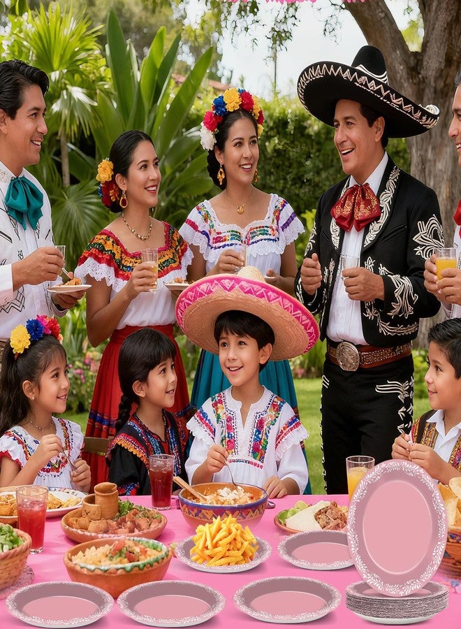 Oitnlaughter 50Pcs Pink Platos De Barro Cielito Lindo Party Plates 7-in Mexican Supplies Talavera Baby Shower Paper Dessert Plates Dinnerware Fiesta Tableware Set for 50 Guests Birthday Wedding Party Decorations - Image 4