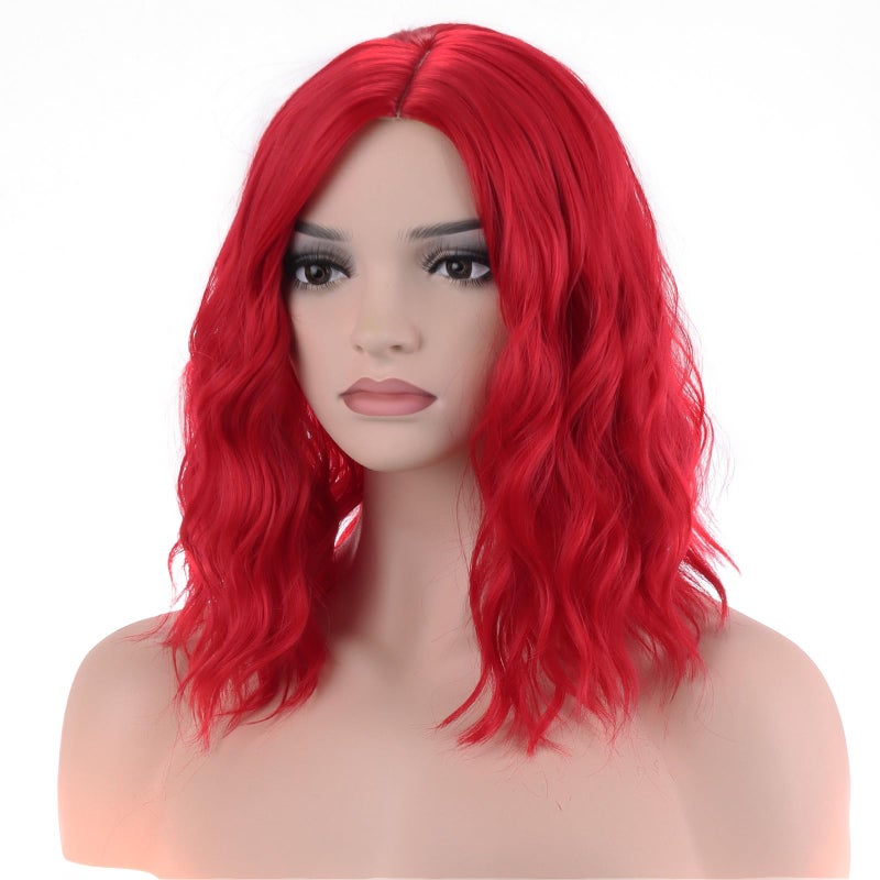 BERON 14 Inches Red Wig for Women Short Curly Wig Red Bob Wigs Short Red Beach Wave Wigs for Daily Party