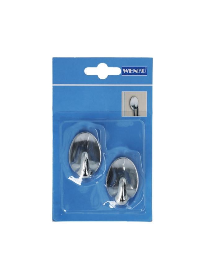Wenko 2-Piece Maxi Self-Adhesive Plastic Wall Hook Set Chrome 4406090100  - Image 1