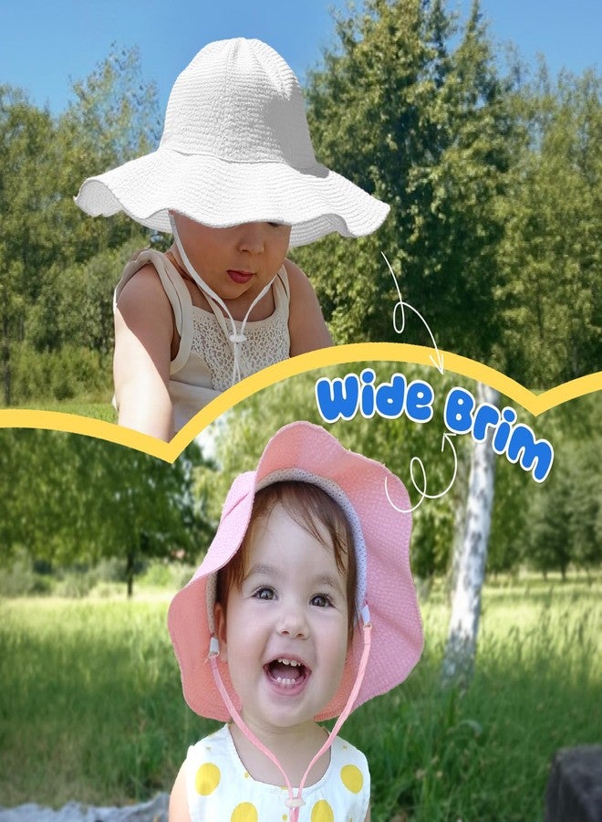 HONGTEYA Baby Sun Hat Toddler Girl Beach Hat Adjustable Outdoor Summer Hat UPF 50+ Sun Protection Wide Brim Infant Kids, Pink/White, 0-6 Months - Image 4