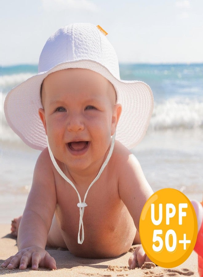 HONGTEYA Baby Sun Hat Toddler Girl Beach Hat Adjustable Outdoor Summer Hat UPF 50+ Sun Protection Wide Brim Infant Kids, Pink/White, 0-6 Months - Image 2
