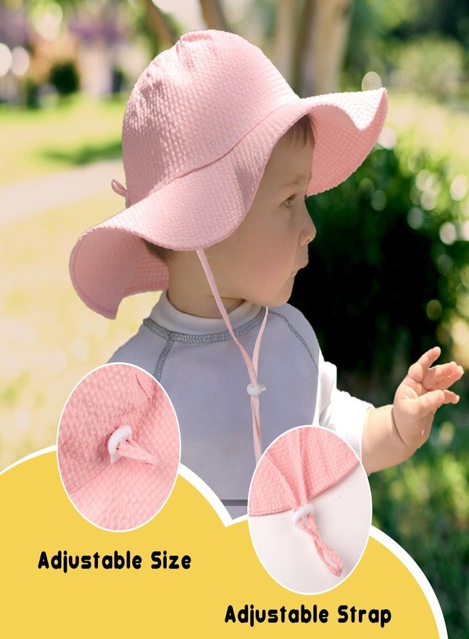 HONGTEYA Baby Sun Hat Toddler Girl Beach Hat Adjustable Outdoor Summer Hat UPF 50+ Sun Protection Wide Brim Infant Kids, Pink/White, 0-6 Months - Image 3
