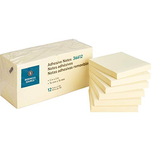Business Source Yellow Repositionable Adhesive Notes, 3"x3" - Image 1