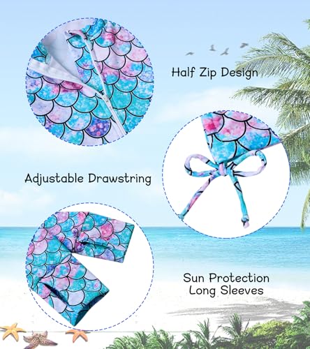 Vogseek Size 5 6 Girl's Swimwear Little Girl Blue Rash Guard 2 Pieces Bathing Suits for Child 5t 6t Mermaid Swimsuit Swimming Skirt with Shorts Beachwear Sun Protection Long Sleeve Cover Up 3D Printed - Image 3
