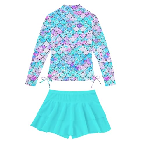 Vogseek Size 5 6 Girl's Swimwear Little Girl Blue Rash Guard 2 Pieces Bathing Suits for Child 5t 6t Mermaid Swimsuit Swimming Skirt with Shorts Beachwear Sun Protection Long Sleeve Cover Up 3D Printed - Image 2