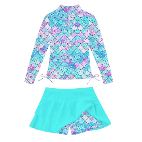 Vogseek Size 5 6 Girl's Swimwear Little Girl Blue Rash Guard 2 Pieces Bathing Suits for Child 5t 6t Mermaid Swimsuit Swimming Skirt with Shorts Beachwear Sun Protection Long Sleeve Cover Up 3D Printed - Image 1