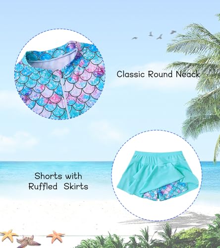 Vogseek Size 5 6 Girl's Swimwear Little Girl Blue Rash Guard 2 Pieces Bathing Suits for Child 5t 6t Mermaid Swimsuit Swimming Skirt with Shorts Beachwear Sun Protection Long Sleeve Cover Up 3D Printed - Image 4