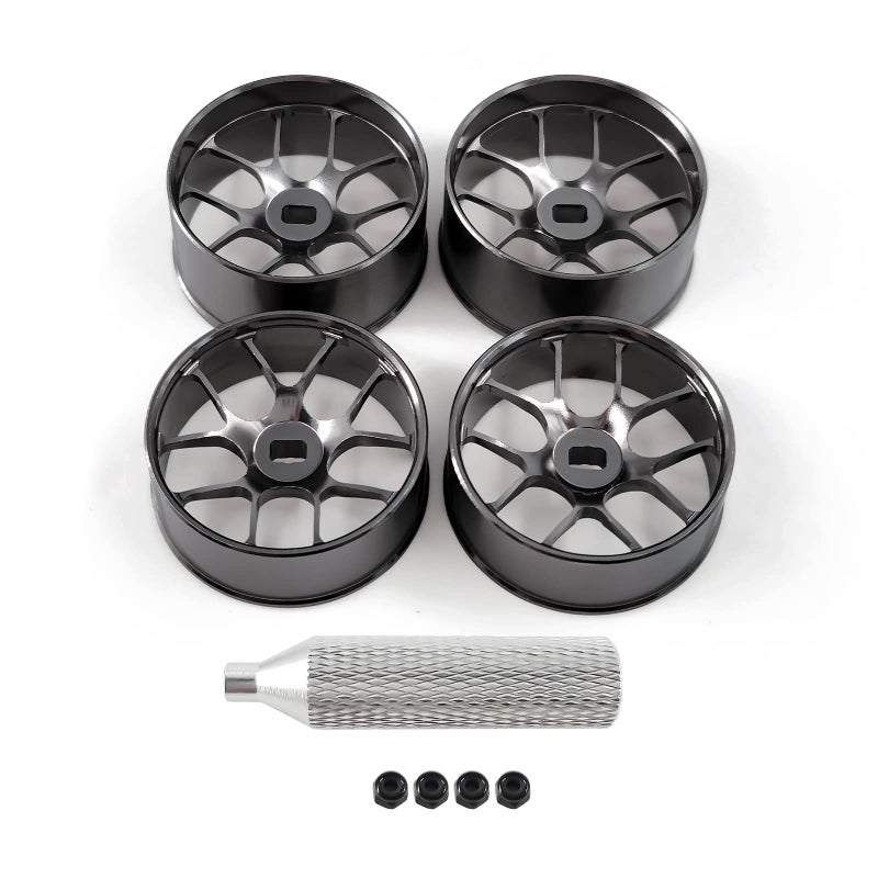 Abendor 4Pcs Metal 124 128 RC Car Drift Wheels 2N2W 22mm 128 RC Car Drift Hubs for MiniZ BBS MiniQ HGD1 MiniD DRZ Wltoys K969 K989 Rc Car Upgrade Parts 25 Degree Titanium - Image 2