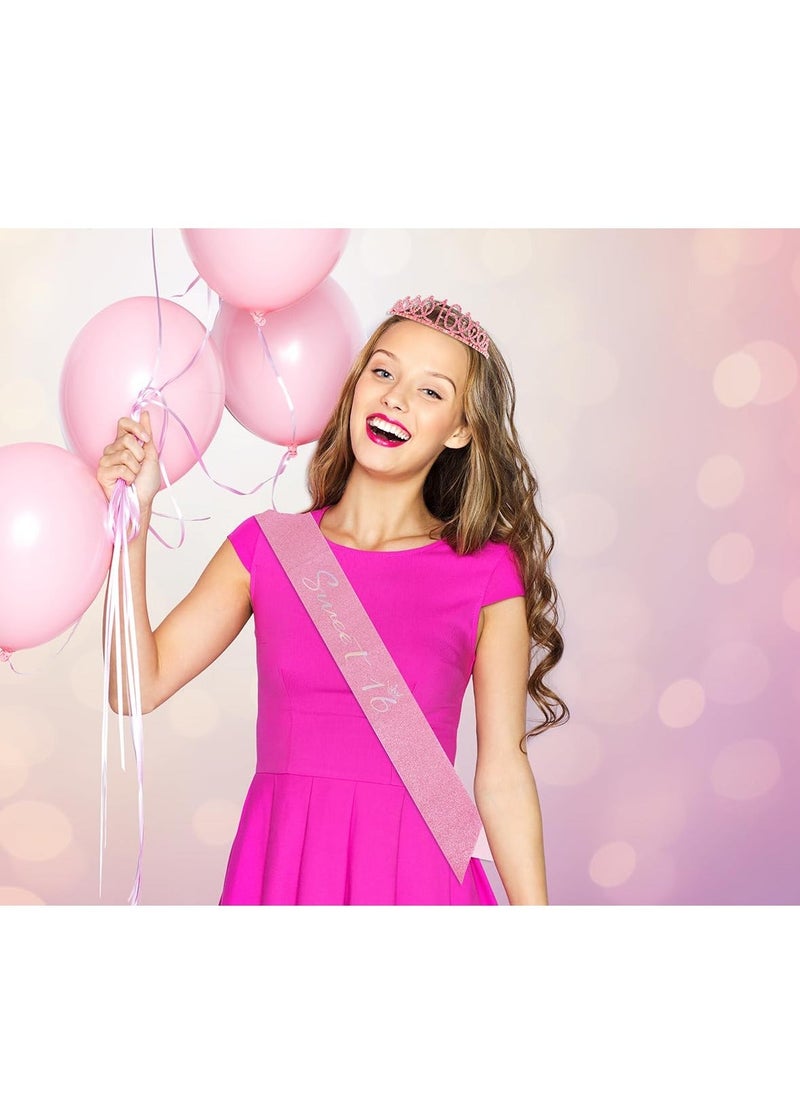 Generic - 16th Birthday Sash Tiara Balloon Set, Including 16th Tiara Crown, Sweet 16 Sash, Birthday Cake Topper, Foil Number Balloons for Girl's 16th Birthday Decor - Image 1