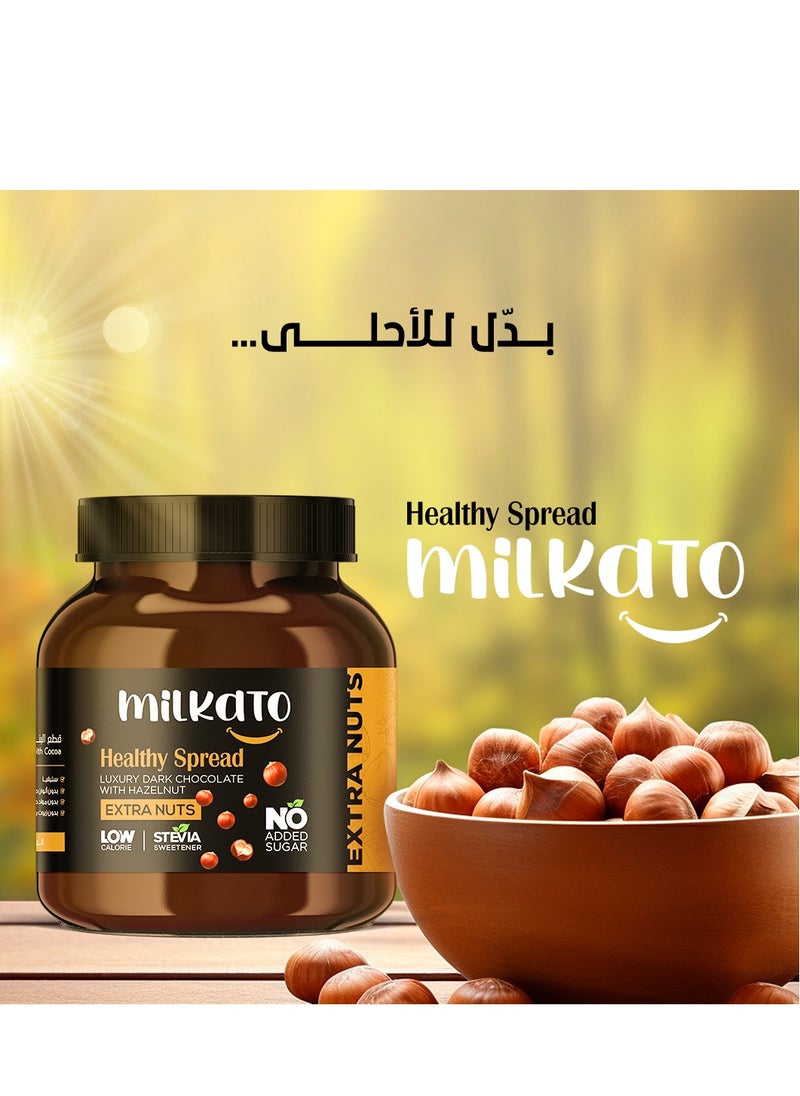 Milkato - Healthy Spread Chocolate Extra Nuts with Hazelnut Pieces 375 gm - Image 1