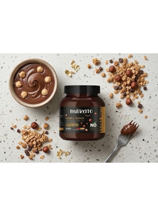 Milkato Healthy Spread Chocolate Extra Nuts with Hazelnut Pieces 375 gm - Image 2