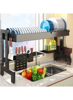 Rock Pow Dish Drying Rack Above Kitchen Sink, 64 – 100 CM Length Adjustable Over The Sink Dish Rack, Large Dish Drying Stand Drainer with Utensil Holder for Kitchen Countertop Organizer (2 Tier)  - Image 1