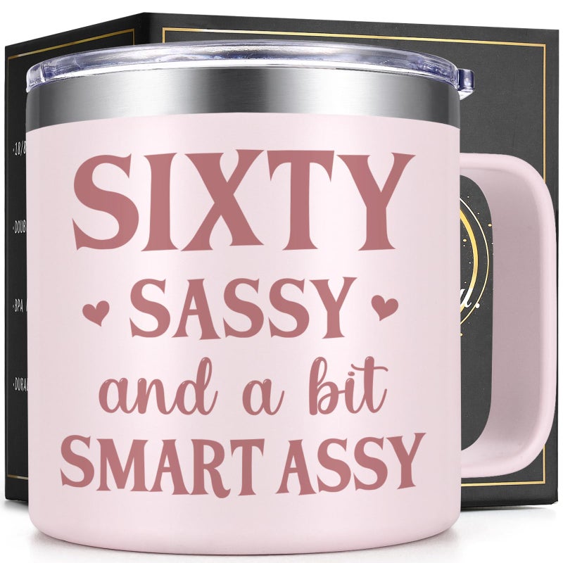 Lifecapido 60th Birthday Gifts for Women, 14oz Sixty Sassy And A Bit Smart Assy Coffee Mug, 60 Year Old Birthday Gifts for 60 Year Old Woman, Mom, Grandma, Wife, Friends, 60th Birthday Gift Ideas - Image 1