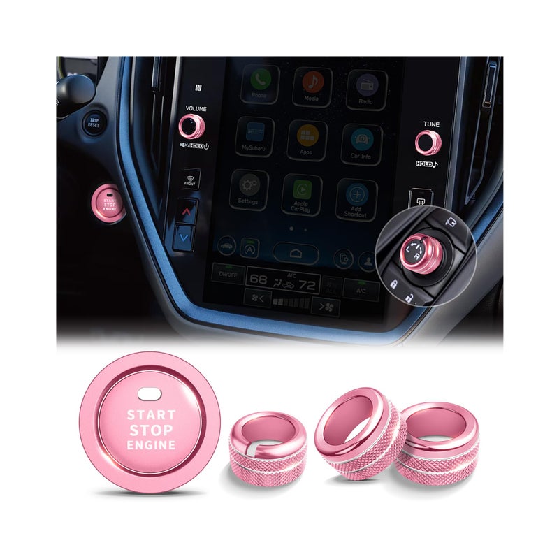 Polodunn Accessories For Subaru Crosstrek/Impreza 2024 2025  Forester 2025  Legacy/Outback 2020-2025  Wrx  Ascent - Volume Tune  Rear Mirror Knob Cover  Push Start Button Cover/Ring 5Pcs (Pink) - Image 1