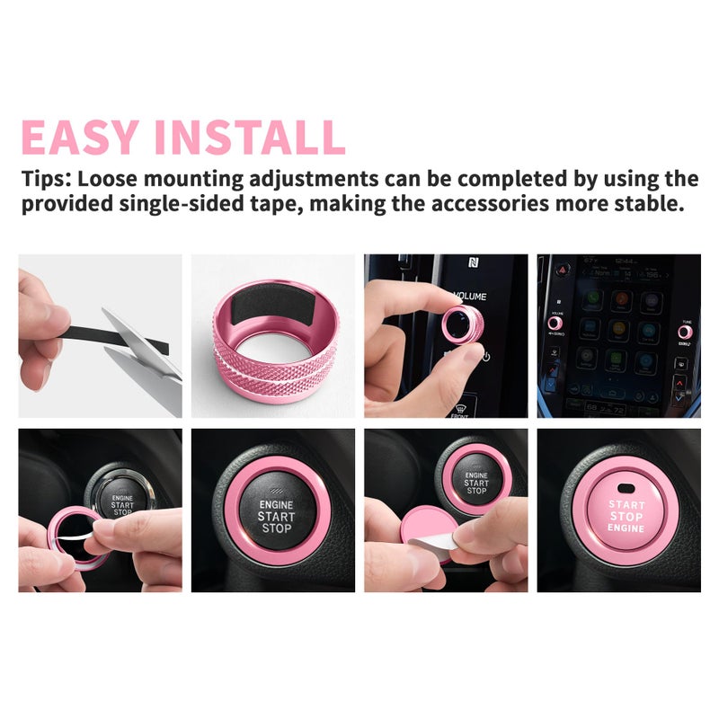 Polodunn Accessories For Subaru Crosstrek/Impreza 2024 2025  Forester 2025  Legacy/Outback 2020-2025  Wrx  Ascent - Volume Tune  Rear Mirror Knob Cover  Push Start Button Cover/Ring 5Pcs (Pink) - Image 5