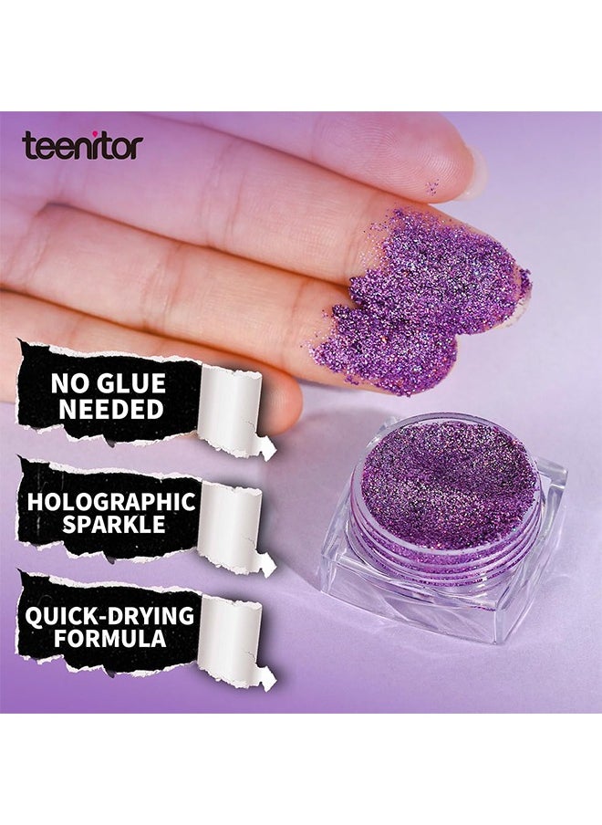 HY - Teenitor Body Glitter Gel, Purple Face Glitter Set, 6 Shapes Face and Body Glitter, Hair Glitter Gel, Purple Makeup Glitters Gel for Face, Body, Hair - Image 1