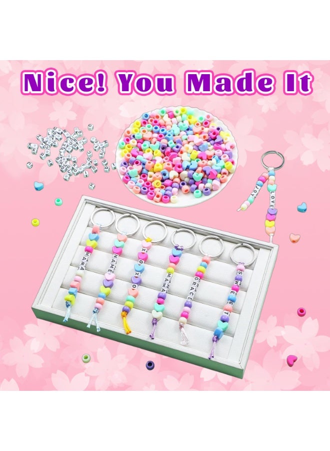 566 Pcs DIY Keychain Making Kit with Key Rings, Letter Beads, Colorful Beads, Heart Beads, and Cords - Image 2