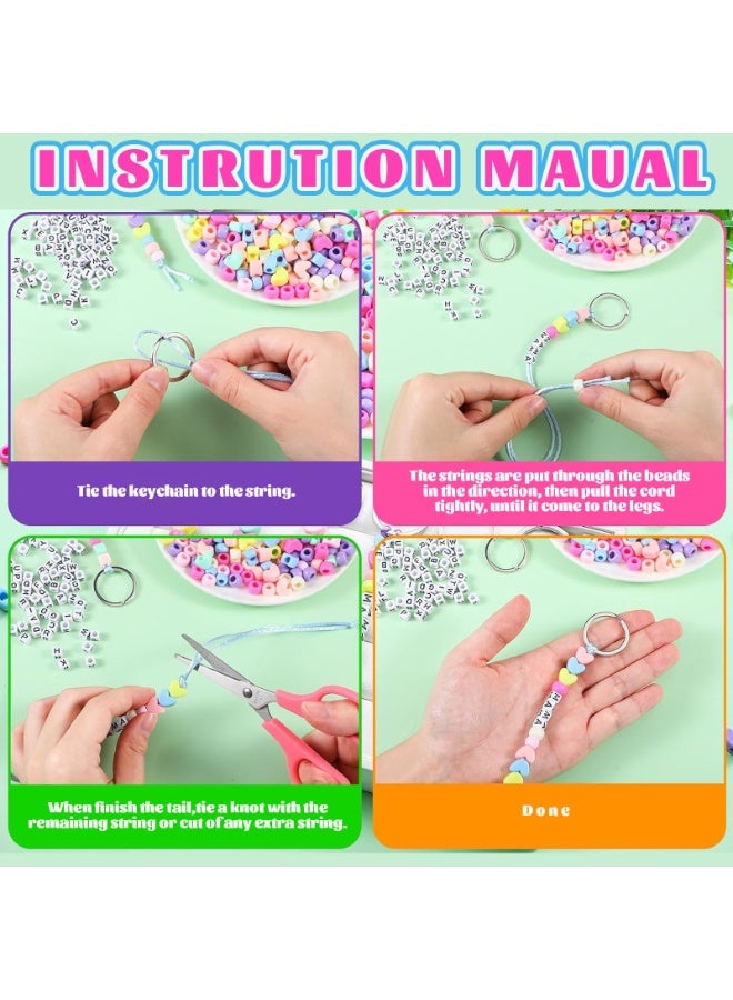 566 Pcs DIY Keychain Making Kit with Key Rings, Letter Beads, Colorful Beads, Heart Beads, and Cords - Image 4