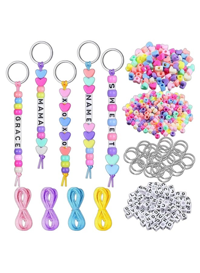 566 Pcs DIY Keychain Making Kit with Key Rings, Letter Beads, Colorful Beads, Heart Beads, and Cords - Image 1