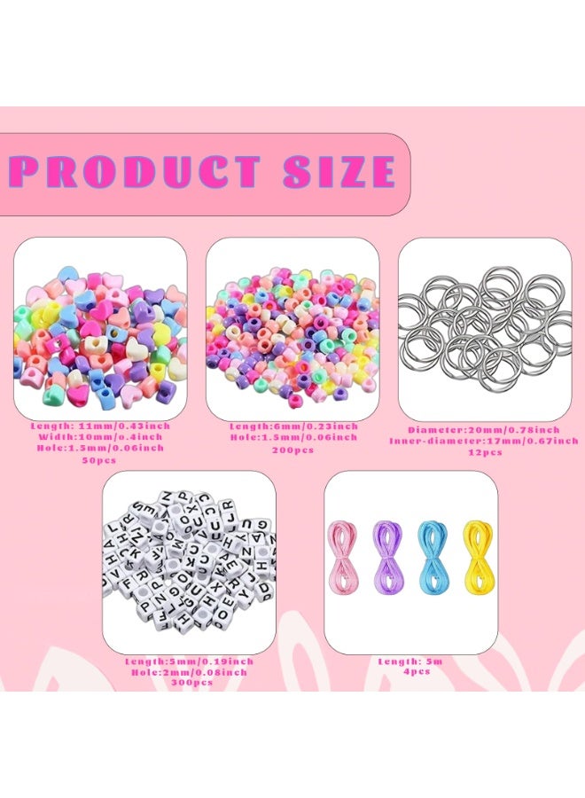 566 Pcs DIY Keychain Making Kit with Key Rings, Letter Beads, Colorful Beads, Heart Beads, and Cords - Image 5