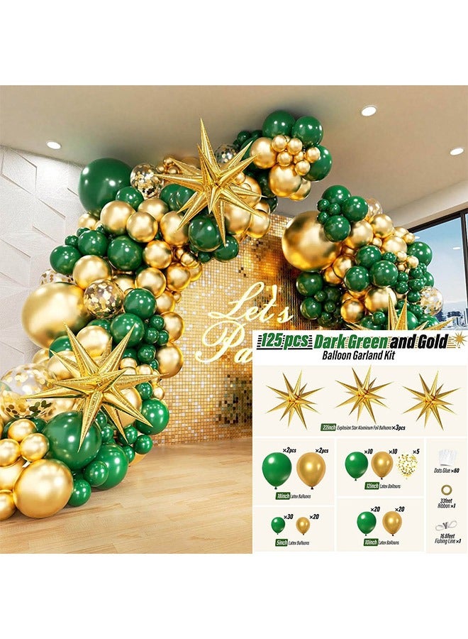 125 وحدة من البالونات والأزهار الخضراء الداكنة والذهبية