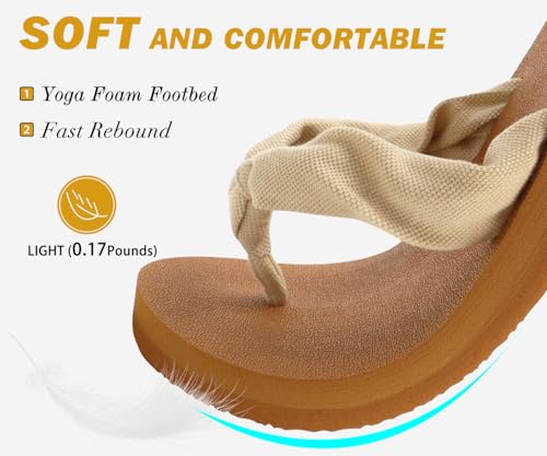 Kuailu Flip Flops Women Arch Support Yoga Mat Comfortable Summer Beach Walking Thong Cushion Sandals Slip on Outfits Travel Essential Orthotic Slides Indoor Outdoor Slippers Shoes Beige Khaki Size 8.5 - Image 3