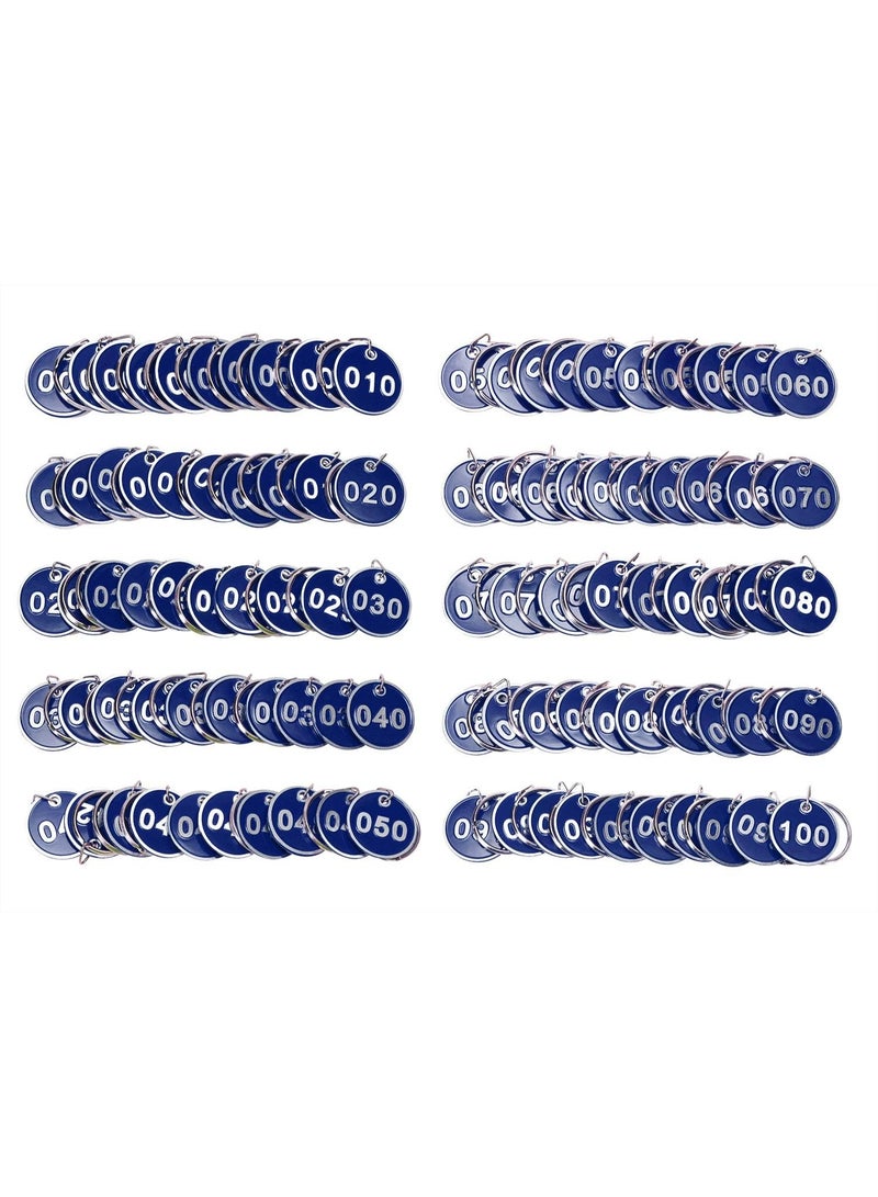 1 set 1-100 Number Colorful Tough Aluminum Metal Numbered Marking Identification Hang Tags Luggage Labels Tag with Split Rings for Organized Coded Key Box Cabinet System Identifier (Navy Blue) - Image 1
