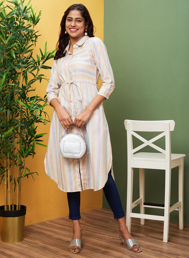 جلو باص كورتا مخططة بياقة قميص - Image 1