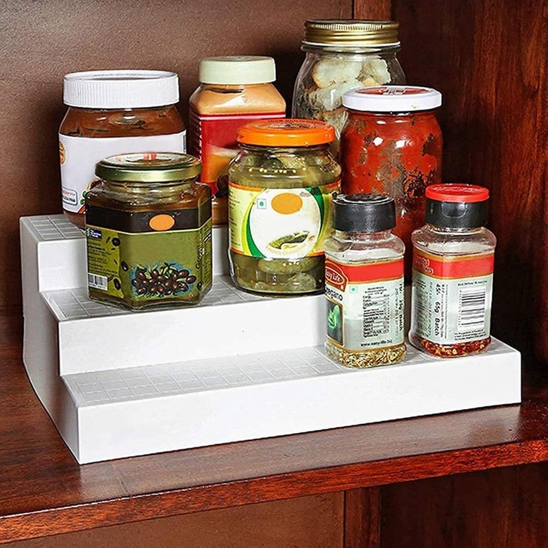 Appeasy Plastic Cupboard Kitchen Space Organizer, Step Shelf, Space Saving Organizer. (3 Step Organiser-1 Pc),Free Standing - Image 1