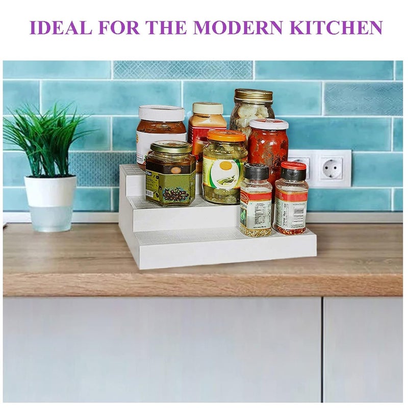 Appeasy Plastic Cupboard Kitchen Space Organizer, Step Shelf, Space Saving Organizer. (3 Step Organiser-1 Pc),Free Standing - Image 4