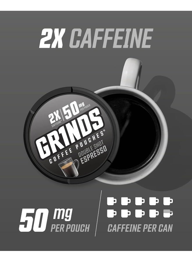 GRINDS Grinds Coffee Pouches | 3 Cans of Double Shot Espresso | Tobacco Free, Nicotine Free Healthy Alternative | 18 Pouches Per Can | 2x Caffeine 1 Pouch eq. 1/2 Cup of Coffee  - Image 2