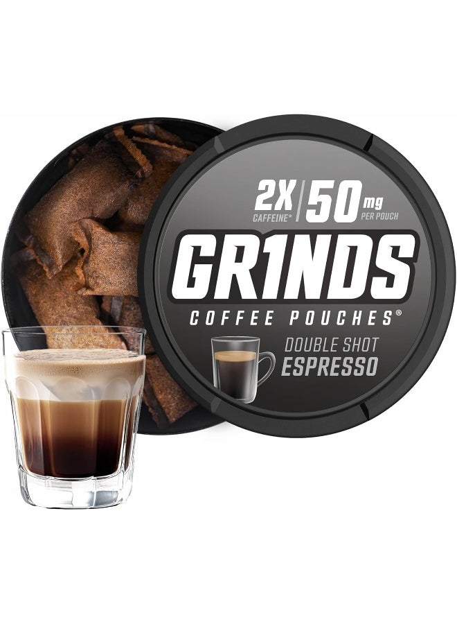 GRINDS Grinds Coffee Pouches | 3 Cans of Double Shot Espresso | Tobacco Free, Nicotine Free Healthy Alternative | 18 Pouches Per Can | 2x Caffeine 1 Pouch eq. 1/2 Cup of Coffee  - Image 1