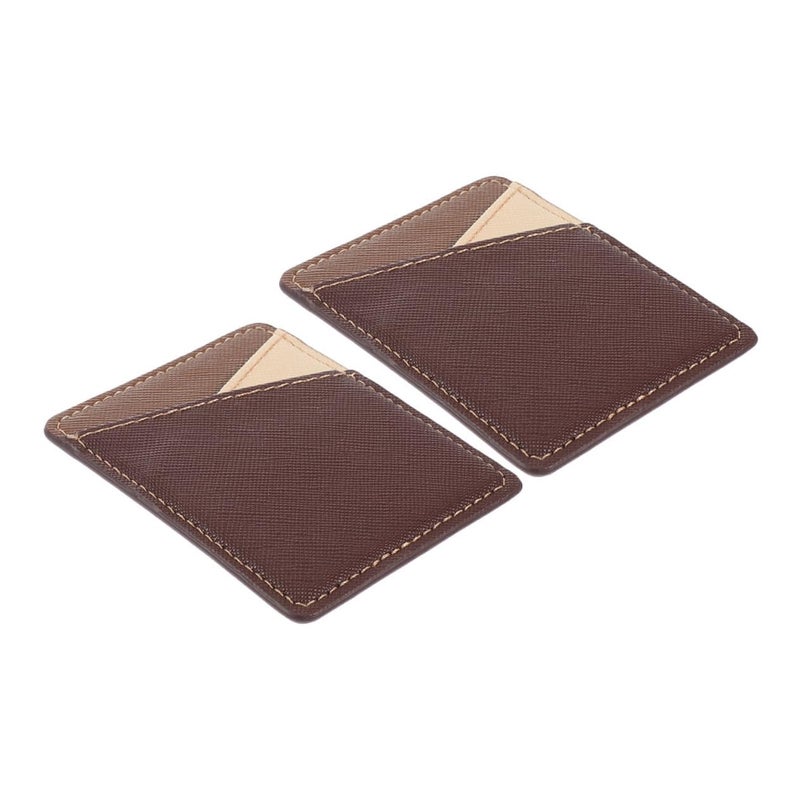 Coffee Brown Pu Leather Phone Card Holder Sticky Pocket For Smartphones Back Travel Daily Use 2pcs - Image 2