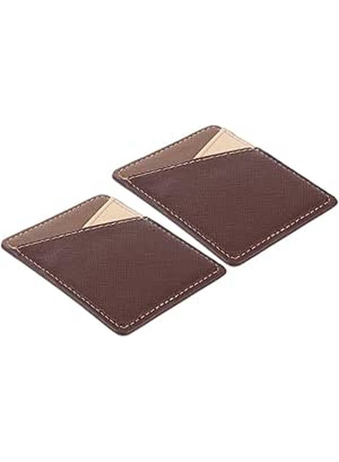 Coffee Brown Pu Leather Phone Card Holder Sticky Pocket For Smartphones Back Travel Daily Use 2pcs - Image 1