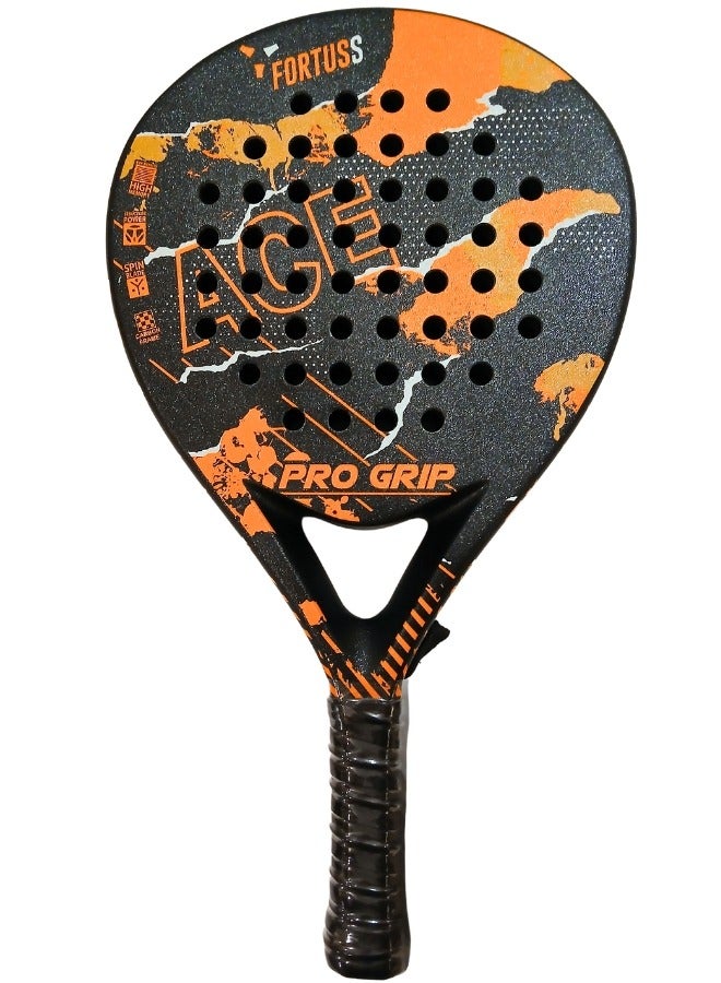 FORTUSS Padel Tennis Racket - Full Carbon Fiber - Mat Max Grit Surface Technology with Light EVA Memory Flex Foam Core - Padel Racquet - Teardrop Hybrid Paddle Racket with Bag Included (Orange/Black) - Image 1