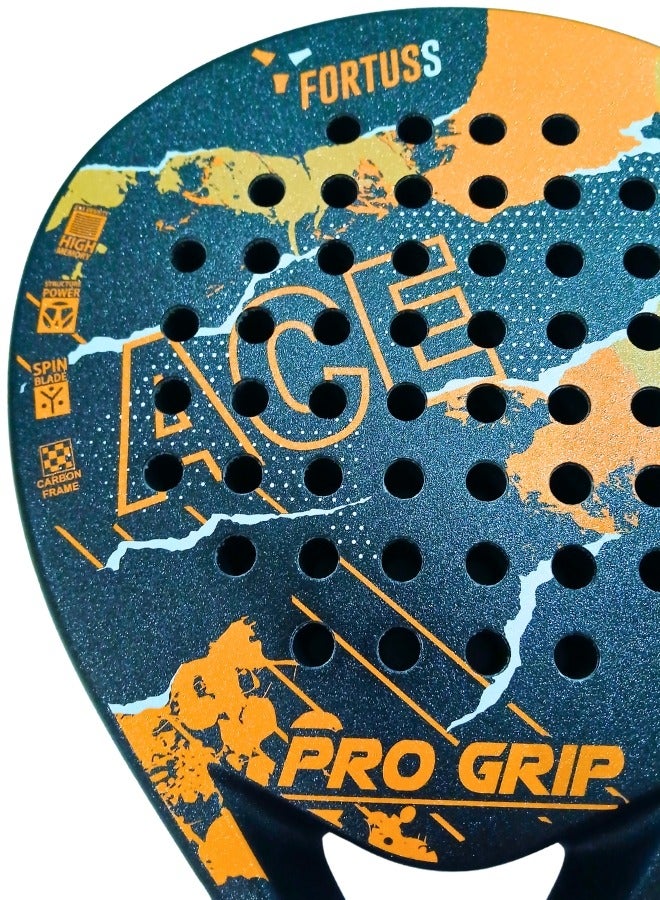 FORTUSS Padel Tennis Racket - Full Carbon Fiber - Mat Max Grit Surface Technology with Light EVA Memory Flex Foam Core - Padel Racquet - Teardrop Hybrid Paddle Racket with Bag Included (Orange/Black) - Image 5