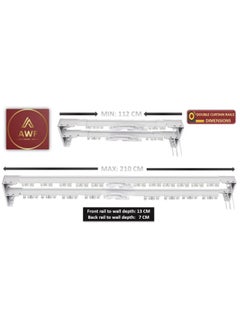 AL WADI FURNITURE Heavy Duty Ultra Corded Double Adjustable Extendable Traverse Curtain Rails Curtain Tracks with Curtain Hanging Pinch Pleat 4 Prongs Hooks, 112 – 210 cm, WHITE  - Image 2