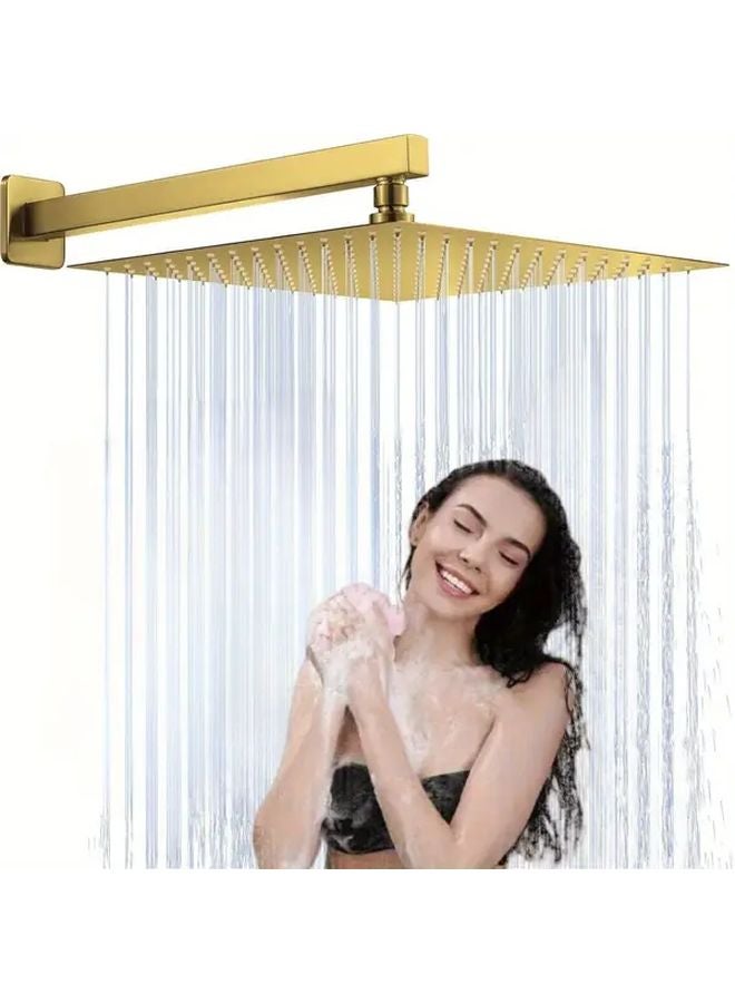 Golden Rainfall Shower Head Set With 16 Inch Stainless Steel Arm And Teflon Tape - Image 2