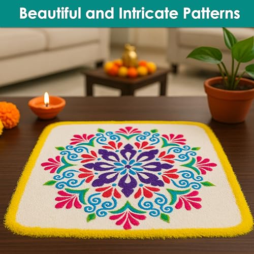 SWAGSTATION Mandala Rangoli Stencil for Decoration for Floor with Tools kit, 6 Rangoli Color Powder, Set of 9 Mulitcolor Stencils Big Size - Image 5