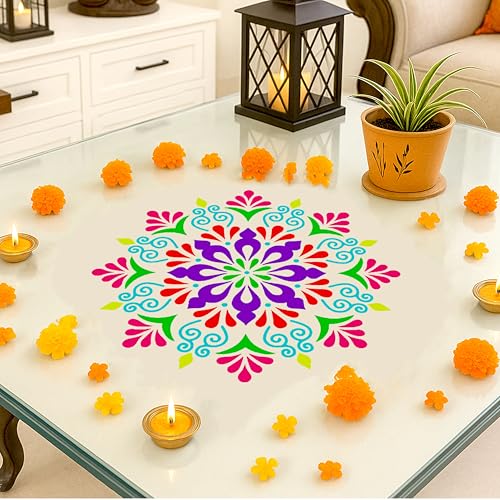 SWAGSTATION Mandala Rangoli Stencil for Decoration for Floor with Tools kit, 6 Rangoli Color Powder, Set of 9 Mulitcolor Stencils Big Size - Image 2
