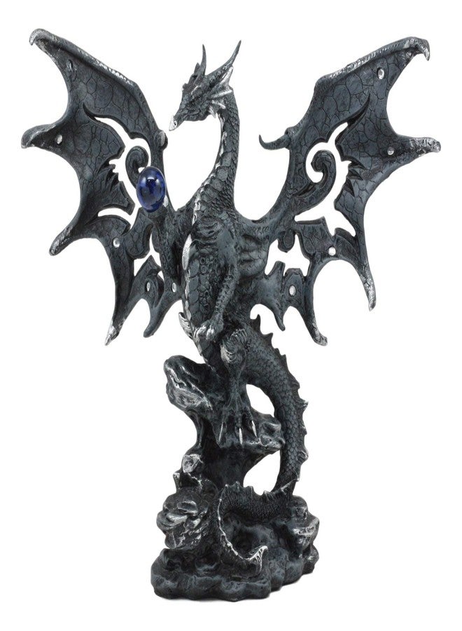 Ebros Gift Ebros Draco Fantasy Gothic Dragon with Blue Orb Statue 8" Tall Land of The Dragons Home Decor Dragon Beast Sculpture - Image 1