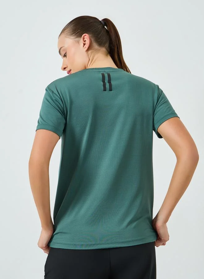 Styli Active  Textured Back Dual Stripe Short Sleeve Top for Women | Best Price UAE