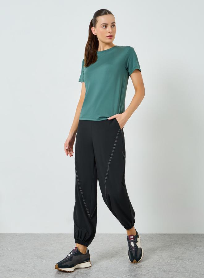 Styli Active Textured Back Dual Stripe Short Sleeve Top - Image 2