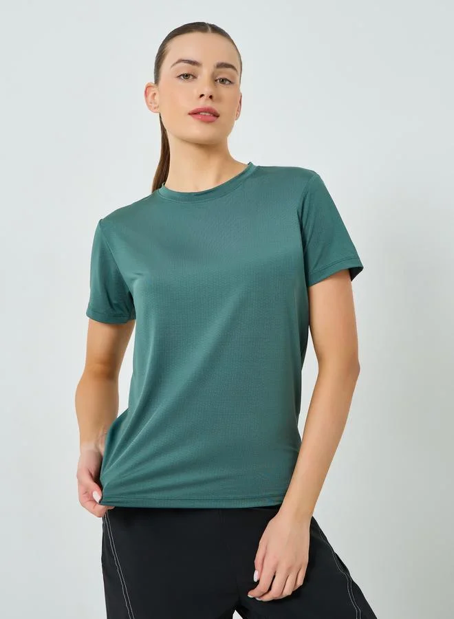 Styli Active Textured Back Dual Stripe Short Sleeve Top